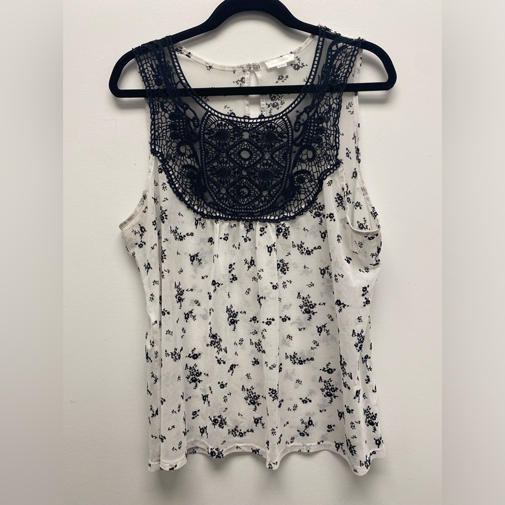 Warehouse One Black & White Semi Sheer Top / Tank Size XXL